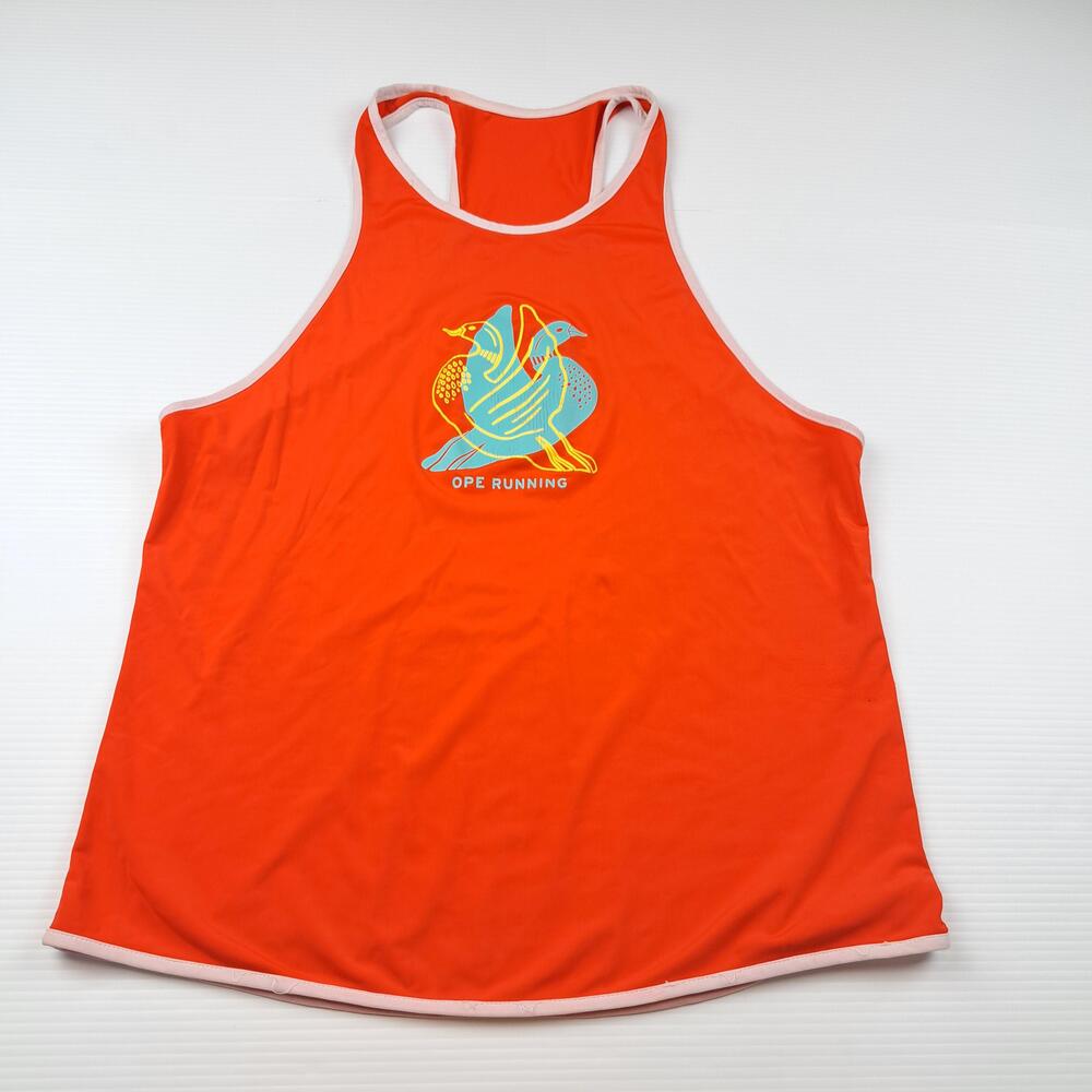 Ope Running Tank Top Mens Medium Orange Racerback Bird Graphic Running Singlet